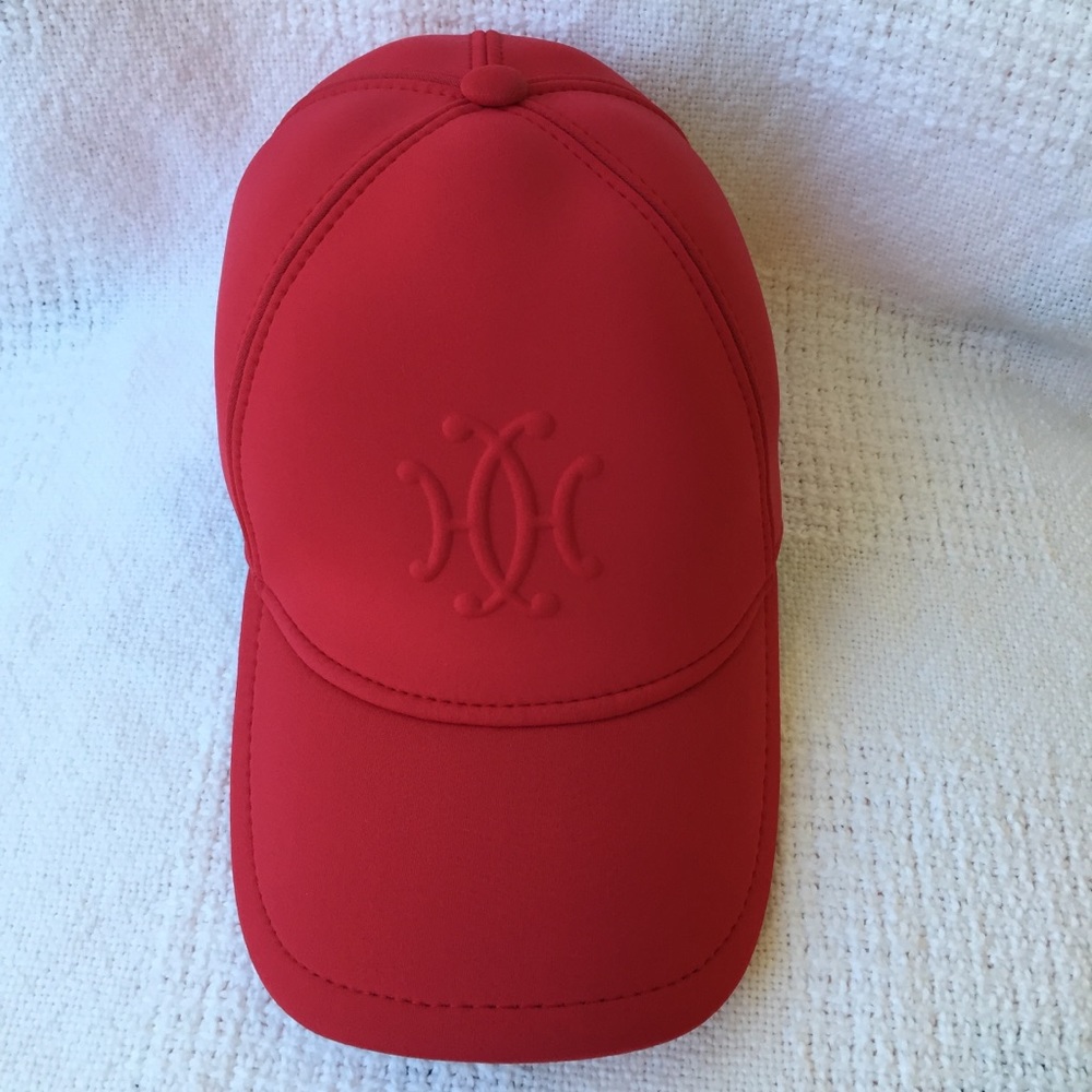 Hermes Atlantic Embossed H-Lift Neoprene Red Cap Hat New With Tag Size Large